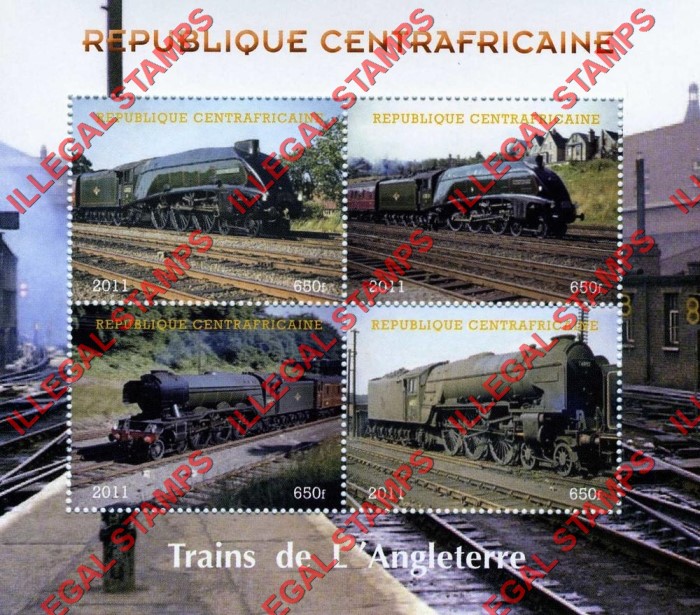 Central African Republic 2011 Trains of England Illegal Stamp Souvenir Sheet of 4 Central African Republic 2011 Trains of England Illegal Stamp Souvenir Sheet of 4
