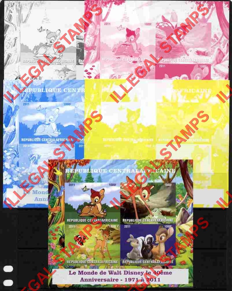 Central African Republic 2011 World of Disney Bambi Illegal Stamp Souvenir Sheet of 4 Color Proof Set Central African Republic 2011 World of Disney Bambi Illegal Stamp Souvenir Sheet of 4 Color Proof Set