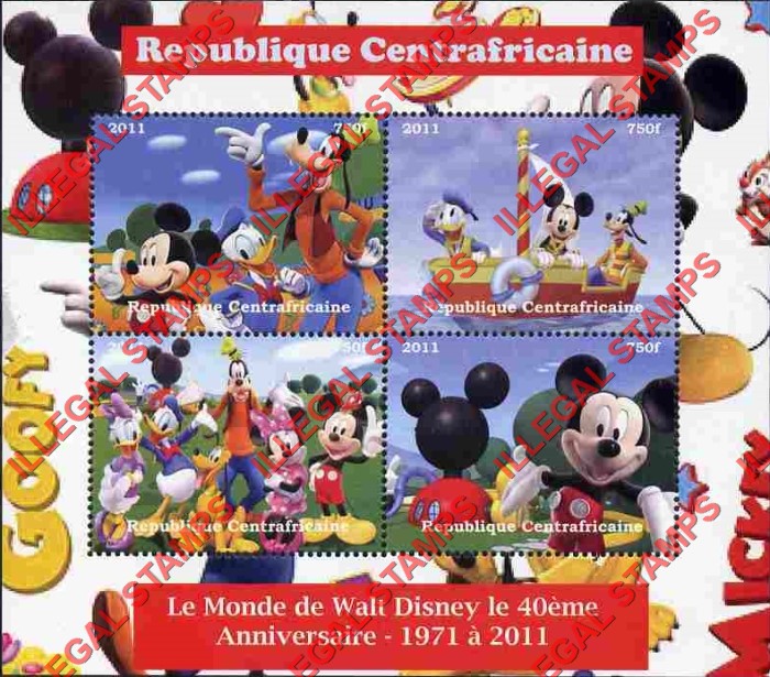 Central African Republic 2011 World of Disney Mickey Mouse and Goofy Illegal Stamp Souvenir Sheet of 4 Central African Republic 2011 World of Disney Mickey Mouse and Goofy Illegal Stamp Souvenir Sheet of 4