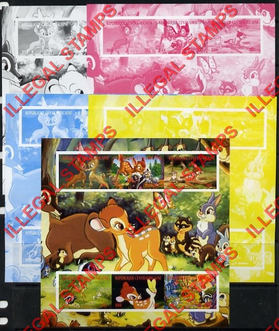 Central African Republic 2012 Bambi Illegal Stamp Souvenir Sheet of 6 Fake color Proof Set Central African Republic 2012 Bambi Illegal Stamp Souvenir Sheet of 6 Fake color Proof Set