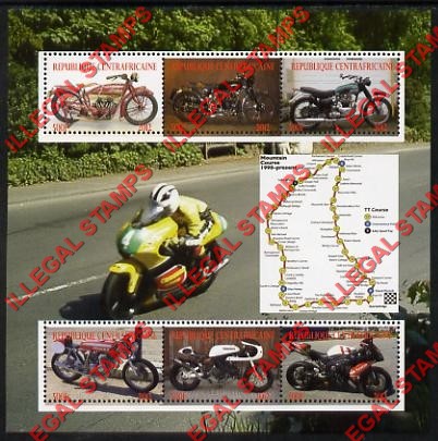 Central African Republic 2012 Motorcycles Illegal Stamp Souvenir Sheet of 6 Central African Republic 2012 Motorcycles Illegal Stamp Souvenir Sheet of 6