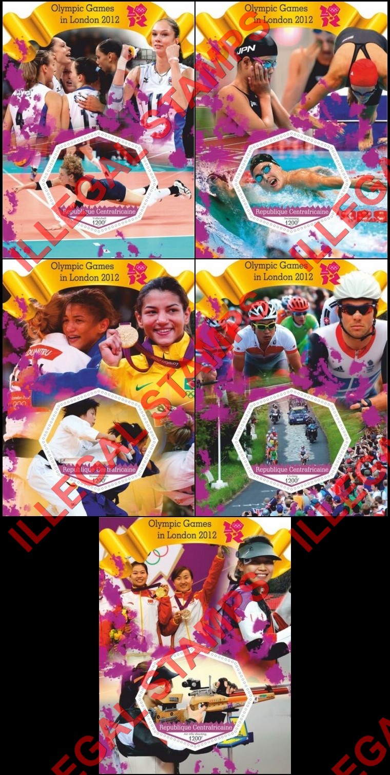 Central African Republic 2012 Olympic Games in London (different) Illegal Stamp Souvenir Sheets of 1 (Part 1) Central African Republic 2012 Olympic Games in London (different) Illegal Stamp Souvenir Sheets of 1 (Part 1)