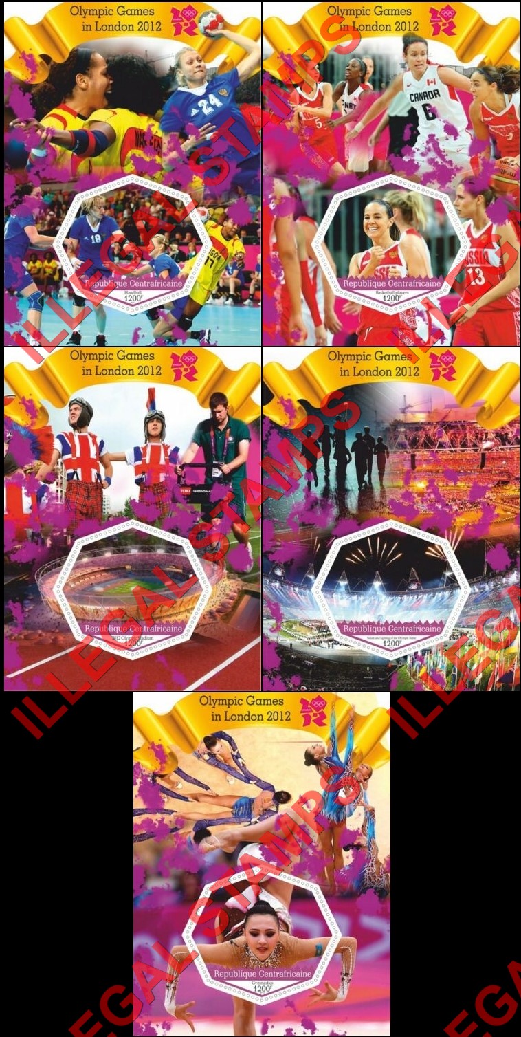 Central African Republic 2012 Olympic Games in London (different) Illegal Stamp Souvenir Sheets of 1 (Part 2) Central African Republic 2012 Olympic Games in London (different) Illegal Stamp Souvenir Sheets of 1 (Part 2)