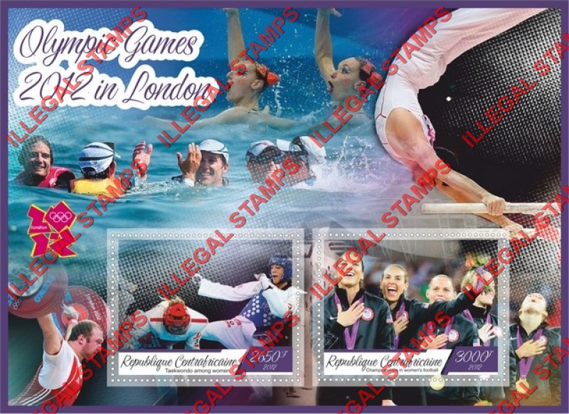 Central African Republic 2012 Olympic Games in London Illegal Stamp Souvenir Sheet of 2 Central African Republic 2012 Olympic Games in London Illegal Stamp Souvenir Sheet of 2