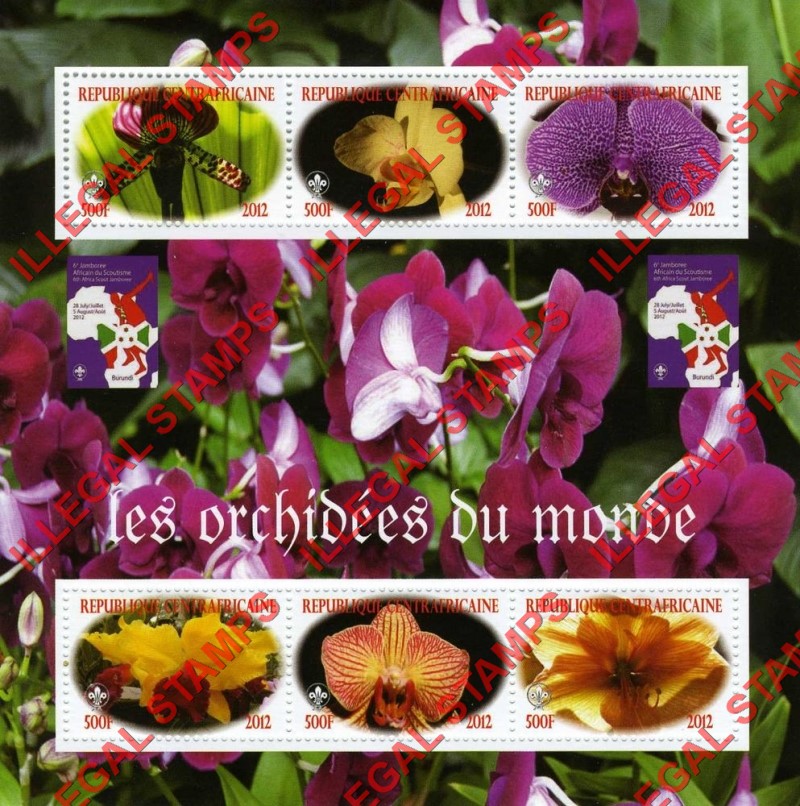 Central African Republic 2012 Orchids of the World Illegal Stamp Souvenir Sheet of 6 Central African Republic 2012 Orchids of the World Illegal Stamp Souvenir Sheet of 6