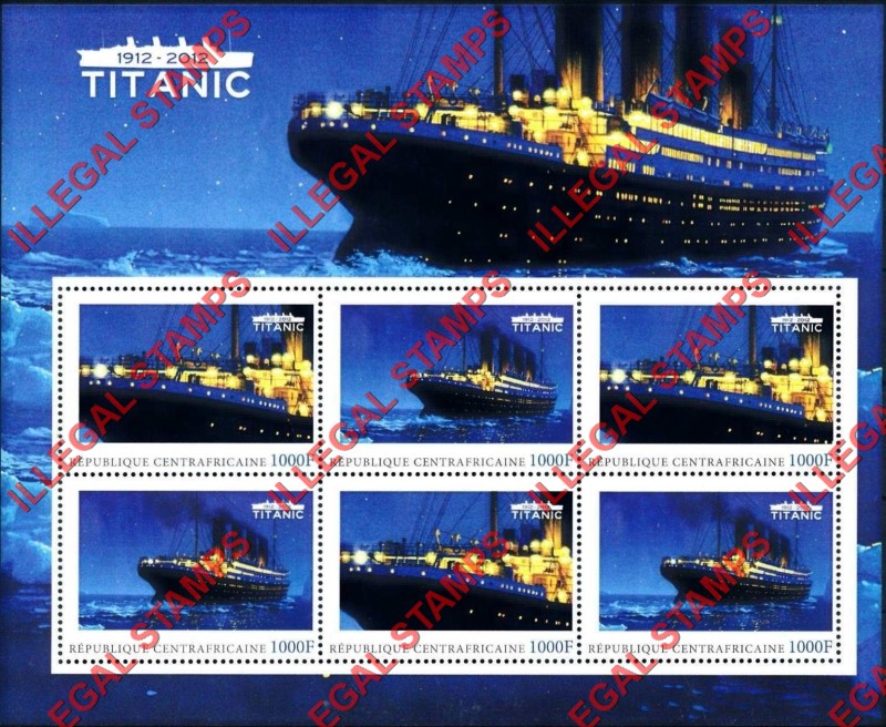 Central African Republic 2012 Titanic Illegal Stamp Souvenir Sheet of 6 Central African Republic 2012 Titanic Illegal Stamp Souvenir Sheet of 6