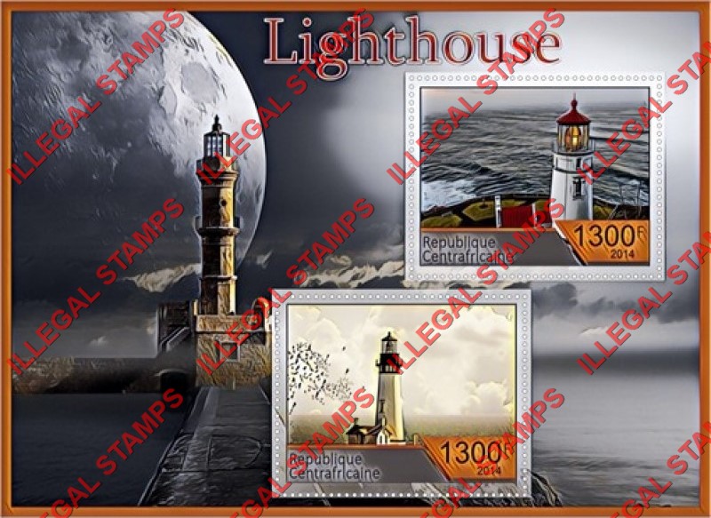 Central African Republic 2014 Lighthouses Illegal Stamp Souvenir Sheet of 2 Central African Republic 2014 Lighthouses Illegal Stamp Souvenir Sheet of 2