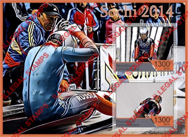 Central African Republic 2014 Olympic Games in Sochi Luge Illegal Stamp Souvenir Sheet of 2 Central African Republic 2014 Olympic Games in Sochi Luge Illegal Stamp Souvenir Sheet of 2