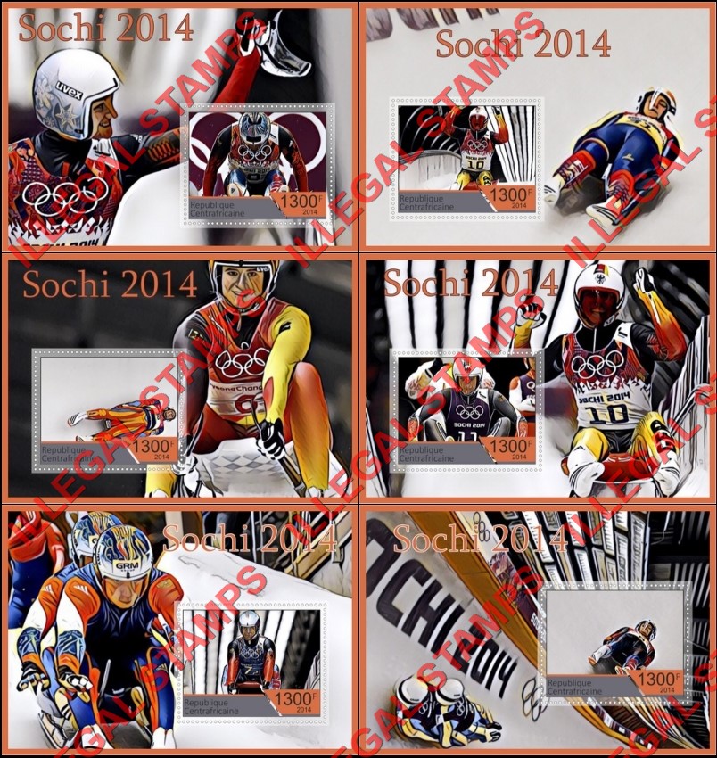 Central African Republic 2014 Olympic Games in Sochi Luge Illegal Stamp Souvenir Sheets of 1 Central African Republic 2014 Olympic Games in Sochi Luge Illegal Stamp Souvenir Sheets of 1