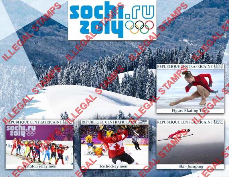 Central African Republic 2014 Olympic Games in Sochi Illegal Stamp Souvenir Sheet of 4 Central African Republic 2014 Olympic Games in Sochi Illegal Stamp Souvenir Sheet of 4