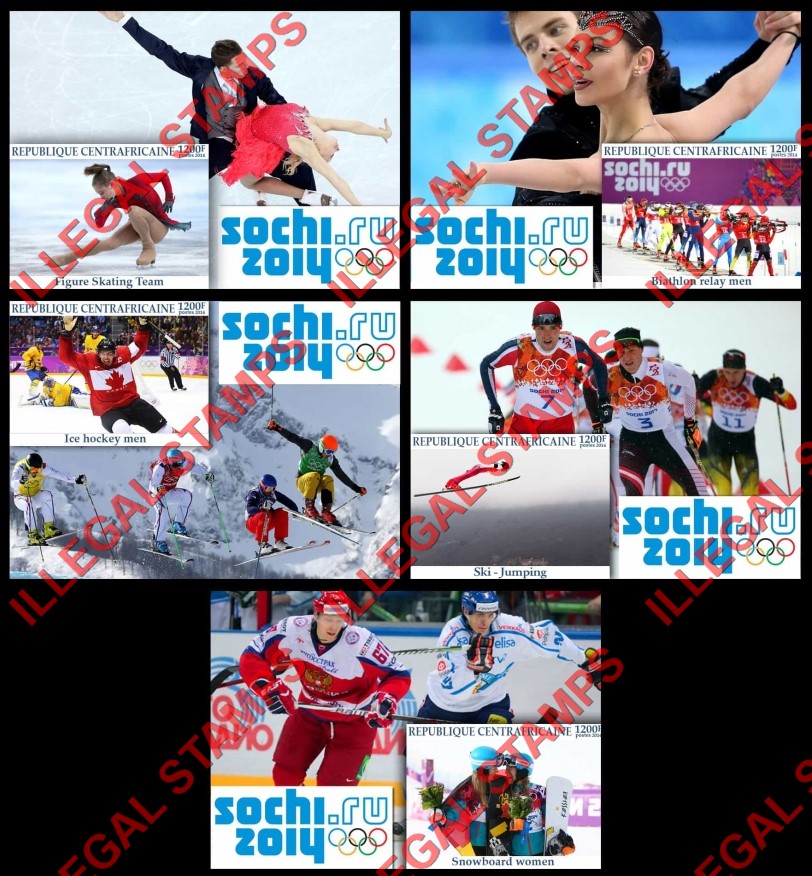 Central African Republic 2014 Olympic Games in Sochi Illegal Stamp Souvenir Sheets of 1 Central African Republic 2014 Olympic Games in Sochi Illegal Stamp Souvenir Sheets of 1