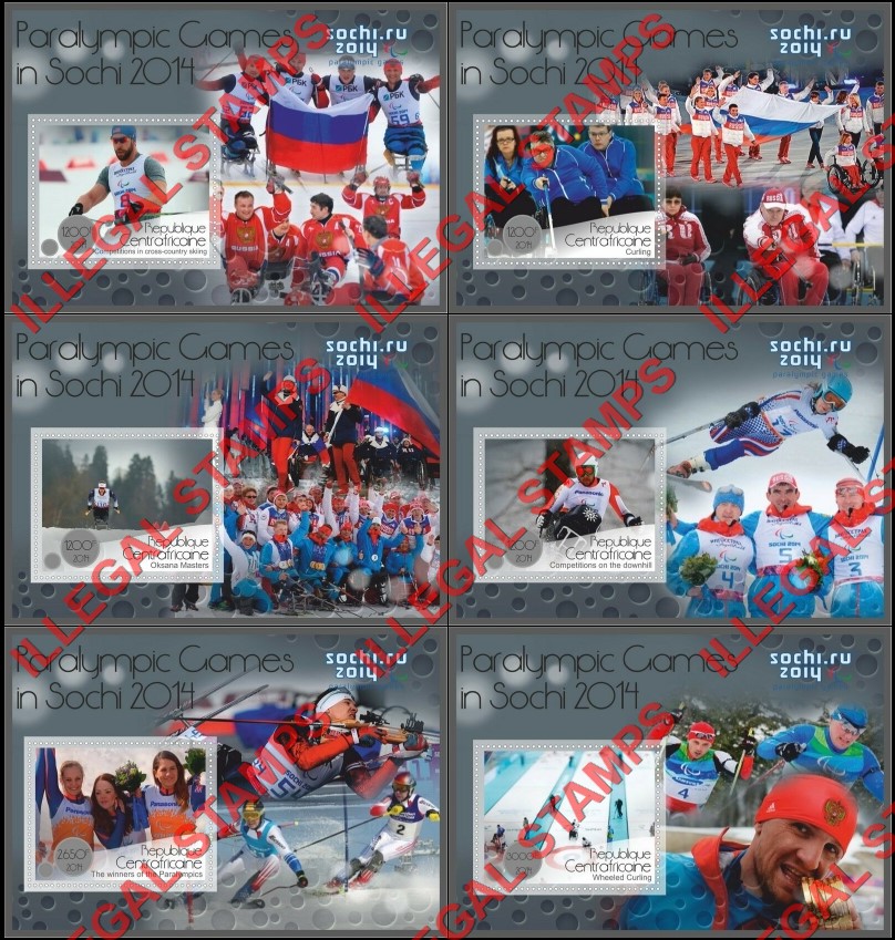 Central African Republic 2014 Paralympic Games in Sochi Illegal Stamp Souvenir Sheets of 1 Central African Republic 2014 Paralympic Games in Sochi Illegal Stamp Souvenir Sheets of 1