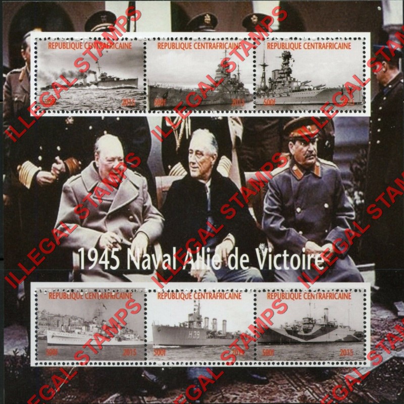 Central African Republic 2015 Allies Naval Warships in World War II Illegal Stamp Souvenir Sheet of 6 Central African Republic 2015 Allies Naval Warships in World War II Illegal Stamp Souvenir Sheet of 6