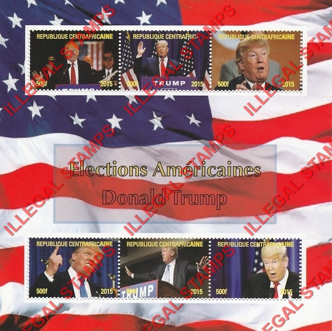 Central African Republic 2015 American Elections Donald Trump Illegal Stamp Souvenir Sheet of 6 Central African Republic 2015 American Elections Donald Trump Illegal Stamp Souvenir Sheet of 6