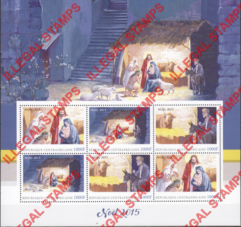 Central African Republic 2015 Christmas Illegal Stamp Souvenir Sheet of 6 Central African Republic 2015 Christmas Illegal Stamp Souvenir Sheet of 6