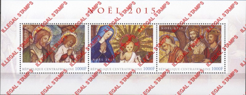 Central African Republic 2015 Christmas Illegal Stamp Souvenir Sheet of 3 Central African Republic 2015 Christmas Illegal Stamp Souvenir Sheet of 3