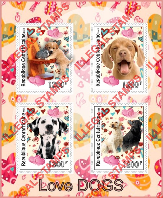 Central African Republic 2015 Dogs (different) Illegal Stamp Souvenir Sheet of 4 Central African Republic 2015 Dogs (different) Illegal Stamp Souvenir Sheet of 4