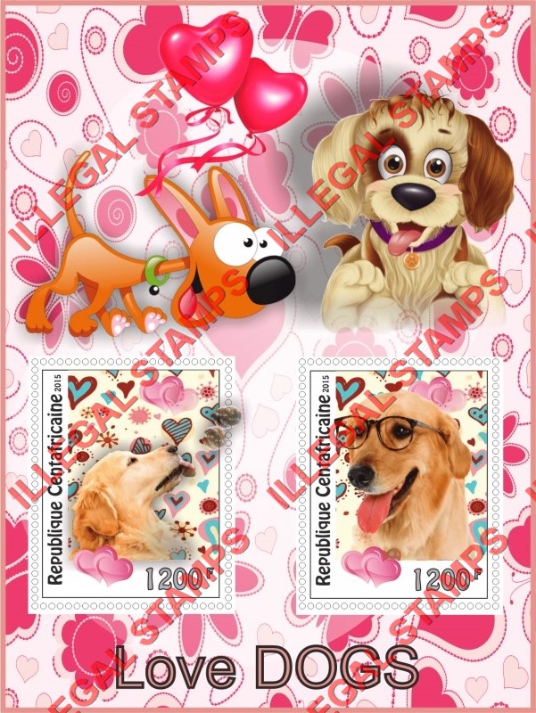 Central African Republic 2015 Dogs (different) Illegal Stamp Souvenir Sheet of 2 Central African Republic 2015 Dogs (different) Illegal Stamp Souvenir Sheet of 2