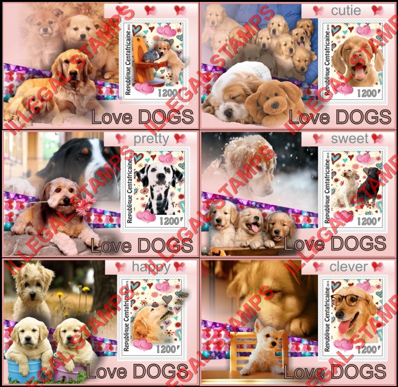 Central African Republic 2015 Dogs (different) Illegal Stamp Souvenir Sheets of 1 Central African Republic 2015 Dogs (different) Illegal Stamp Souvenir Sheets of 1