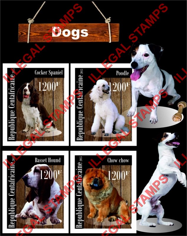 Central African Republic 2015 Dogs Illegal Stamp Souvenir Sheet of 4 Central African Republic 2015 Dogs Illegal Stamp Souvenir Sheet of 4