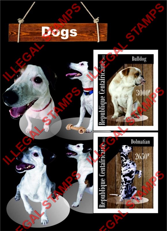 Central African Republic 2015 Dogs Illegal Stamp Souvenir Sheet of 2 Central African Republic 2015 Dogs Illegal Stamp Souvenir Sheet of 2