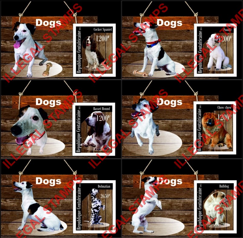 Central African Republic 2015 Dogs Illegal Stamp Souvenir Sheets of 1 Central African Republic 2015 Dogs Illegal Stamp Souvenir Sheets of 1