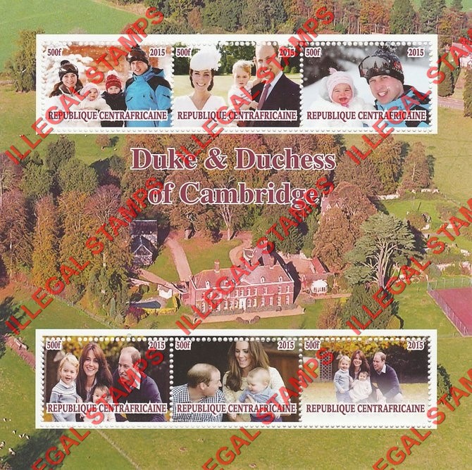 Central African Republic 2015 Duke and Duchess of Cambridge Illegal Stamp Souvenir Sheet of 6 Central African Republic 2015 Duke and Duchess of Cambridge Illegal Stamp Souvenir Sheet of 6