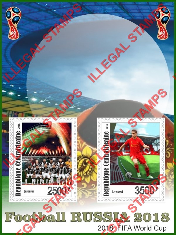 Central African Republic 2015 FIFA World Cup Soccer in Russia in 2018 Illegal Stamp Souvenir Sheet of 2 Central African Republic 2015 FIFA World Cup Soccer in Russia in 2018 Illegal Stamp Souvenir Sheet of 2