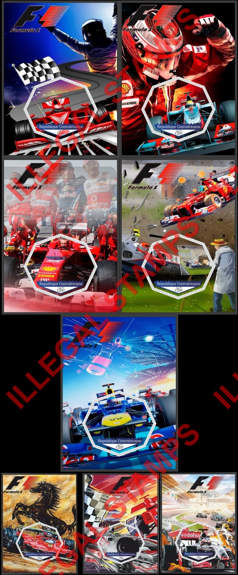 Central African Republic 2015 Formula 1 Cars and Drivers (different) Illegal Stamp Souvenir Sheets of 1 Central African Republic 2015 Formula 1 Cars and Drivers (different) Illegal Stamp Souvenir Sheets of 1