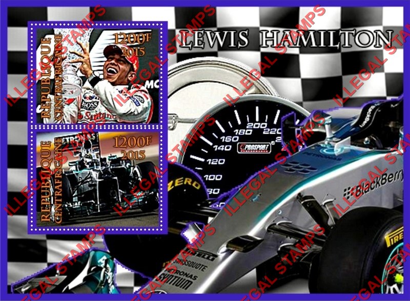 Central African Republic 2015 Formula 1 Lewis Hamilton Illegal Stamp Souvenir Sheet of 2 Central African Republic 2015 Formula 1 Lewis Hamilton Illegal Stamp Souvenir Sheet of 2