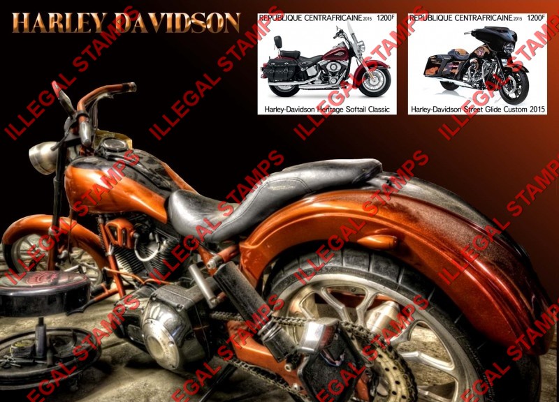 Central African Republic 2015 Harley Davidson Motorcycles Illegal Stamp Souvenir Sheet of 2 Central African Republic 2015 Harley Davidson Motorcycles Illegal Stamp Souvenir Sheet of 2