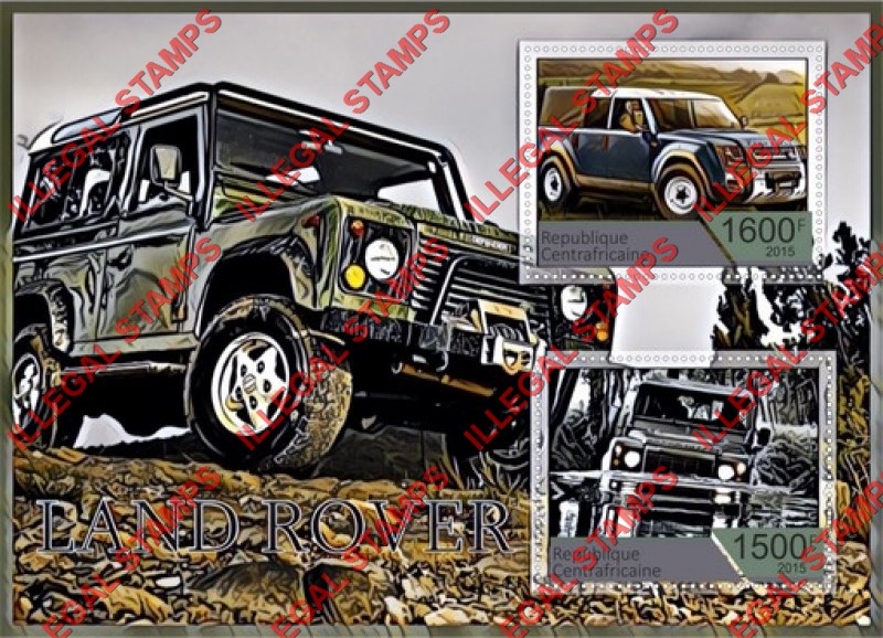 Central African Republic 2015 Land Rover Illegal Stamp Souvenir Sheet of 2 Central African Republic 2015 Land Rover Illegal Stamp Souvenir Sheet of 2