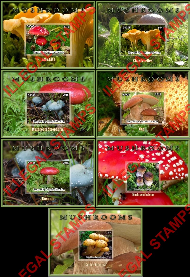 Central African Republic 2015 Mushrooms Illegal Stamp Souvenir Sheets of 1 Central African Republic 2015 Mushrooms Illegal Stamp Souvenir Sheets of 1