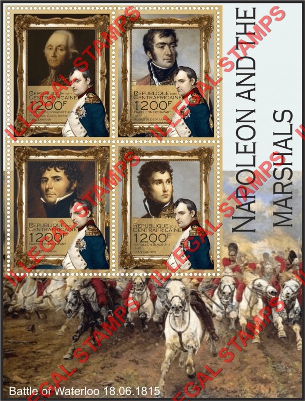 Central African Republic 2015 Napoleon and the Marshals Illegal Stamp Souvenir Sheet of 4 Central African Republic 2015 Napoleon and the Marshals Illegal Stamp Souvenir Sheet of 4
