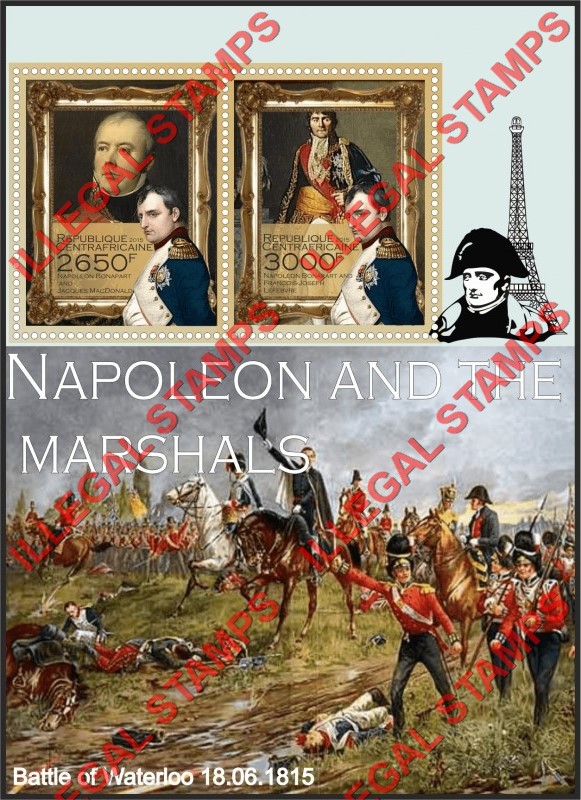 Central African Republic 2015 Napoleon and the Marshals Illegal Stamp Souvenir Sheet of 2 Central African Republic 2015 Napoleon and the Marshals Illegal Stamp Souvenir Sheet of 2