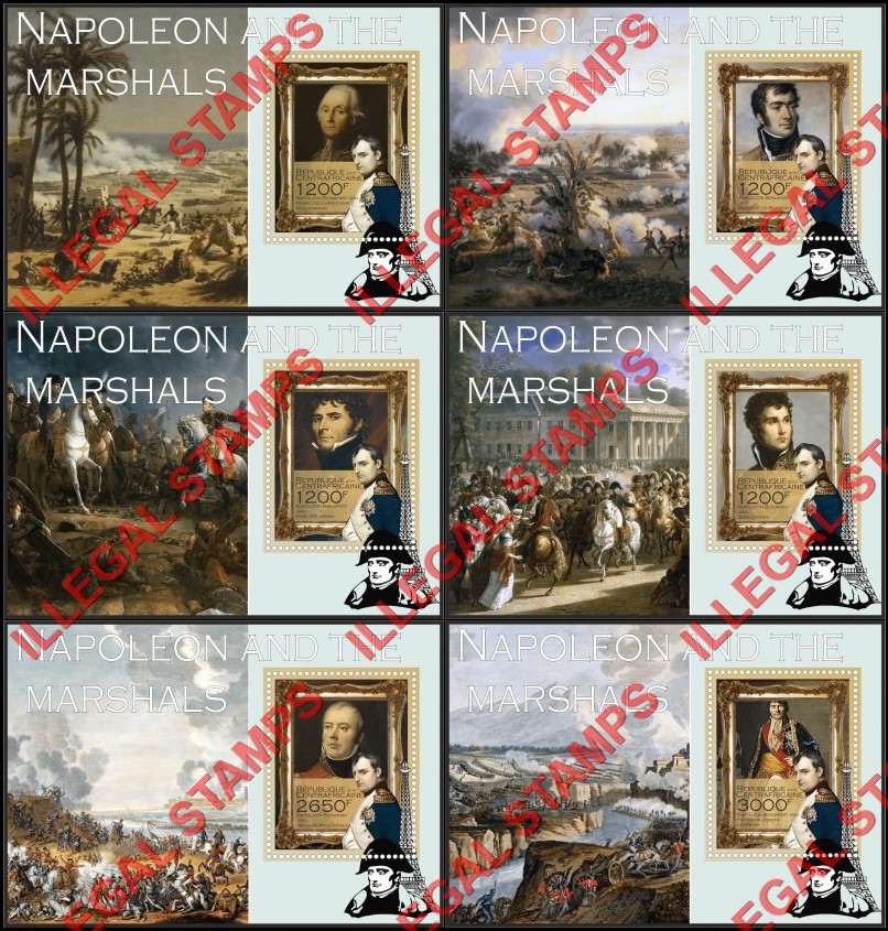 Central African Republic 2015 Napoleon and the Marshals Illegal Stamp Souvenir Sheets of 1 Central African Republic 2015 Napoleon and the Marshals Illegal Stamp Souvenir Sheets of 1