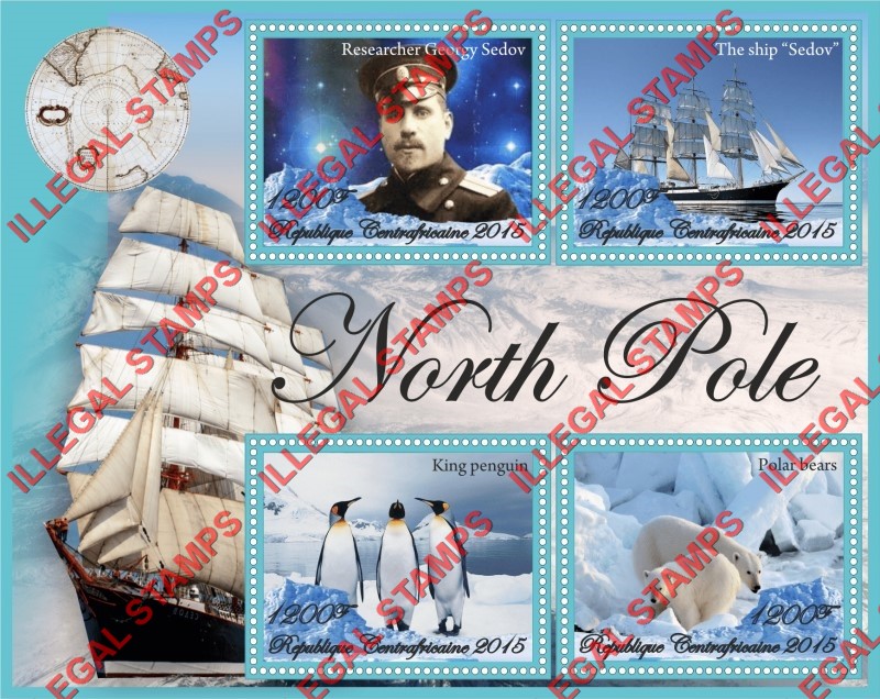 Central African Republic 2015 North Pole Illegal Stamp Souvenir Sheet of 4 Central African Republic 2015 North Pole Illegal Stamp Souvenir Sheet of 4