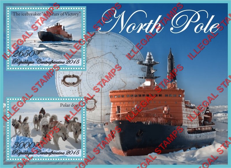 Central African Republic 2015 North Pole Illegal Stamp Souvenir Sheet of 2 Central African Republic 2015 North Pole Illegal Stamp Souvenir Sheet of 2