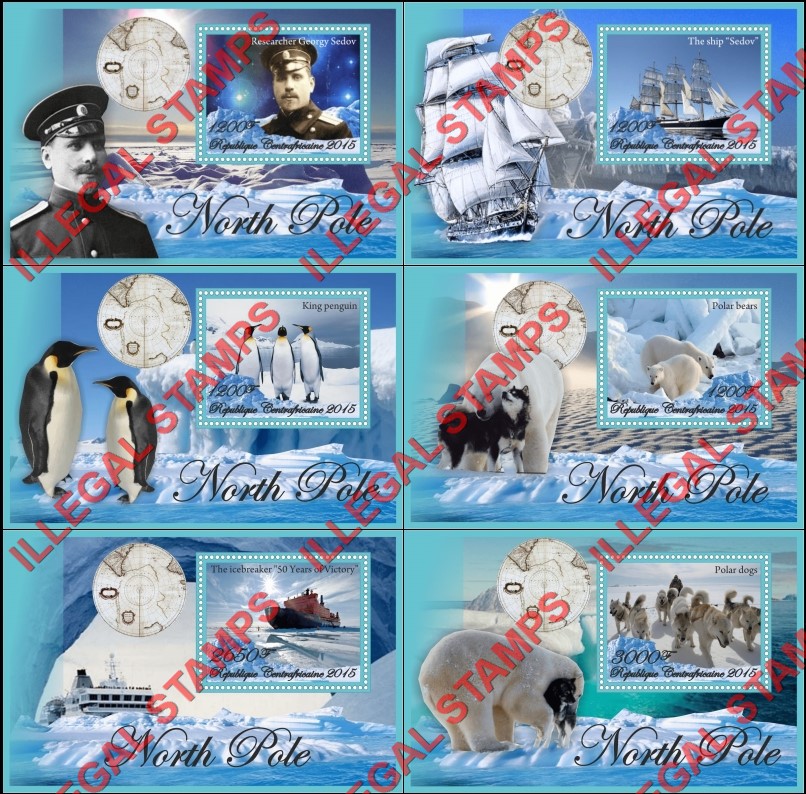 Central African Republic 2015 North Pole Illegal Stamp Souvenir Sheets of 1 Central African Republic 2015 North Pole Illegal Stamp Souvenir Sheets of 1
