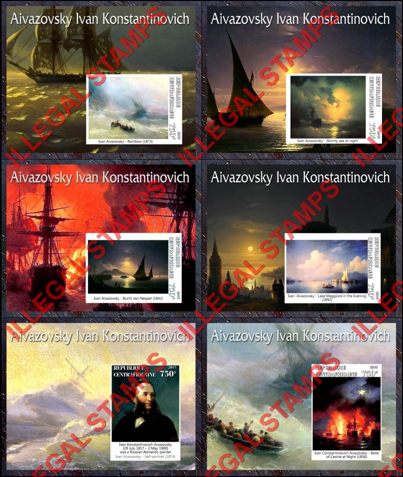 Central African Republic 2015 Paintings by Aivazovsky Ivan Konstantinovich Illegal Stamp Souvenir Sheets of 1 Central African Republic 2015 Paintings by Aivazovsky Ivan Konstantinovich Illegal Stamp Souvenir Sheets of 1