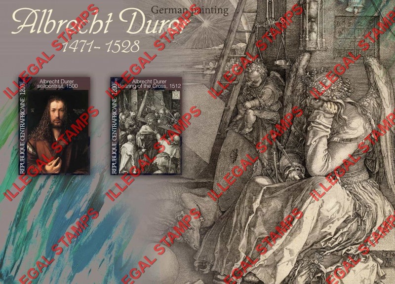 Central African Republic 2015 Paintings by Albrecht Durer (different) Illegal Stamp Souvenir Sheet of 2 Central African Republic 2015 Paintings by Albrecht Durer (different) Illegal Stamp Souvenir Sheet of 2