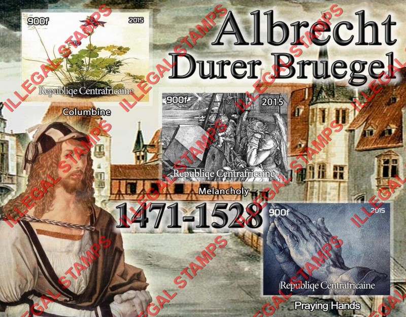 Central African Republic 2015 Paintings by Albrecht Durer Illegal Stamp Souvenir Sheet of 3 Central African Republic 2015 Paintings by Albrecht Durer Illegal Stamp Souvenir Sheet of 3