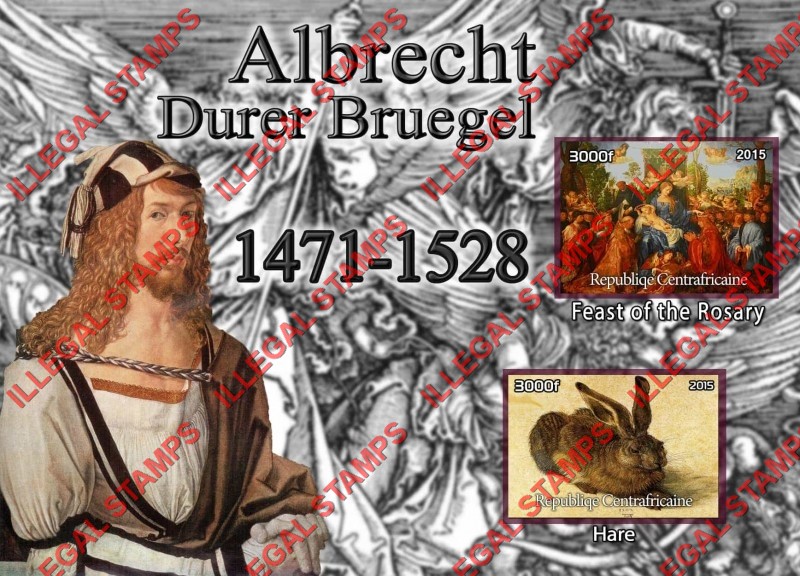 Central African Republic 2015 Paintings by Albrecht Durer Illegal Stamp Souvenir Sheet of 2 Central African Republic 2015 Paintings by Albrecht Durer Illegal Stamp Souvenir Sheet of 2