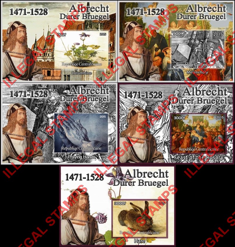 Central African Republic 2015 Paintings by Albrecht Durer Illegal Stamp Souvenir Sheets of 1 Central African Republic 2015 Paintings by Albrecht Durer Illegal Stamp Souvenir Sheets of 1