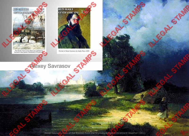 Central African Republic 2015 Paintings by Alexey Savrasov Illegal Stamp Souvenir Sheet of 2 Central African Republic 2015 Paintings by Alexey Savrasov Illegal Stamp Souvenir Sheet of 2