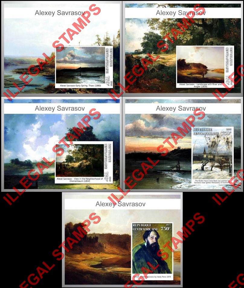 Central African Republic 2015 Paintings by Alexey Savrasov Illegal Stamp Souvenir Sheets of 1 Central African Republic 2015 Paintings by Alexey Savrasov Illegal Stamp Souvenir Sheets of 1