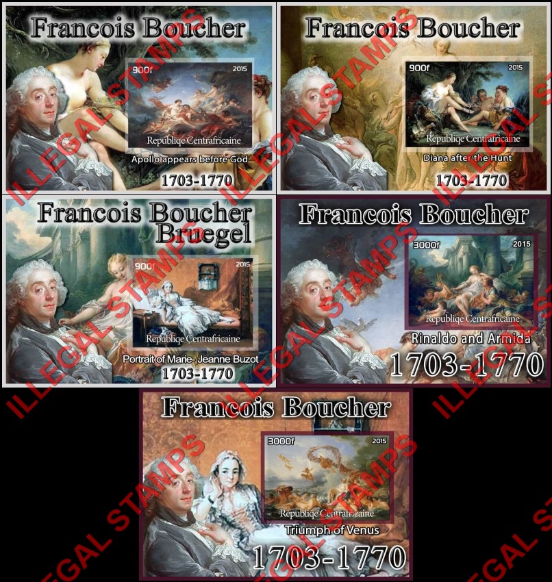 Central African Republic 2015 Paintings by Francois Boucher Illegal Stamp Souvenir Sheets of 1 Central African Republic 2015 Paintings by Francois Boucher Illegal Stamp Souvenir Sheets of 1