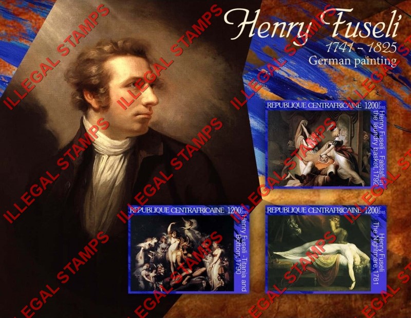 Central African Republic 2015 Paintings by Henry Fuseli Illegal Stamp Souvenir Sheet of 3 Central African Republic 2015 Paintings by Henry Fuseli Illegal Stamp Souvenir Sheet of 3