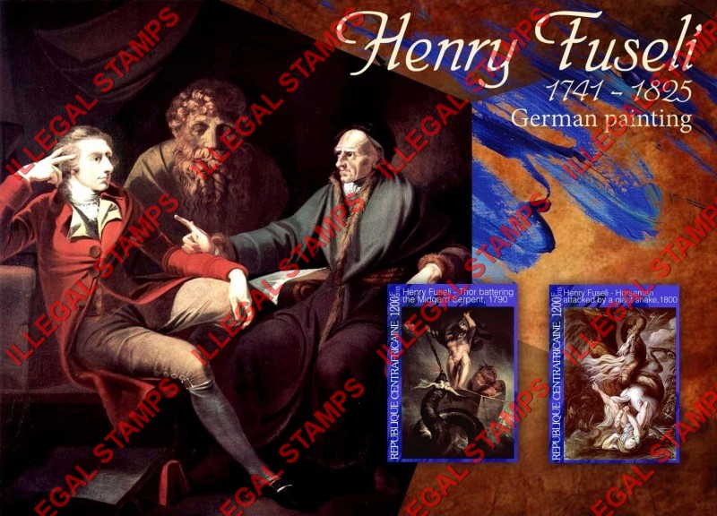 Central African Republic 2015 Paintings by Henry Fuseli Illegal Stamp Souvenir Sheet of 2 Central African Republic 2015 Paintings by Henry Fuseli Illegal Stamp Souvenir Sheet of 2