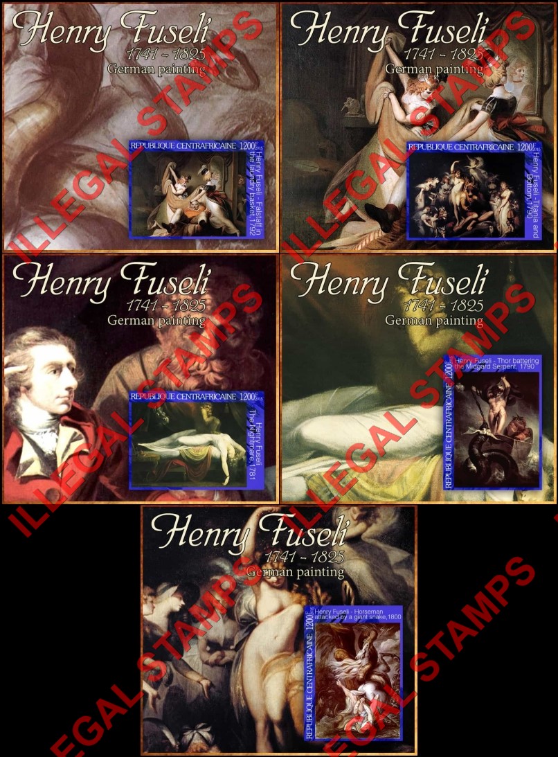 Central African Republic 2015 Paintings by Henry Fuseli Illegal Stamp Souvenir Sheets of 1 Central African Republic 2015 Paintings by Henry Fuseli Illegal Stamp Souvenir Sheets of 1